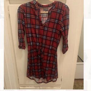 Lily Rose Red Plaid Long Sleeve Dress- Size XS
